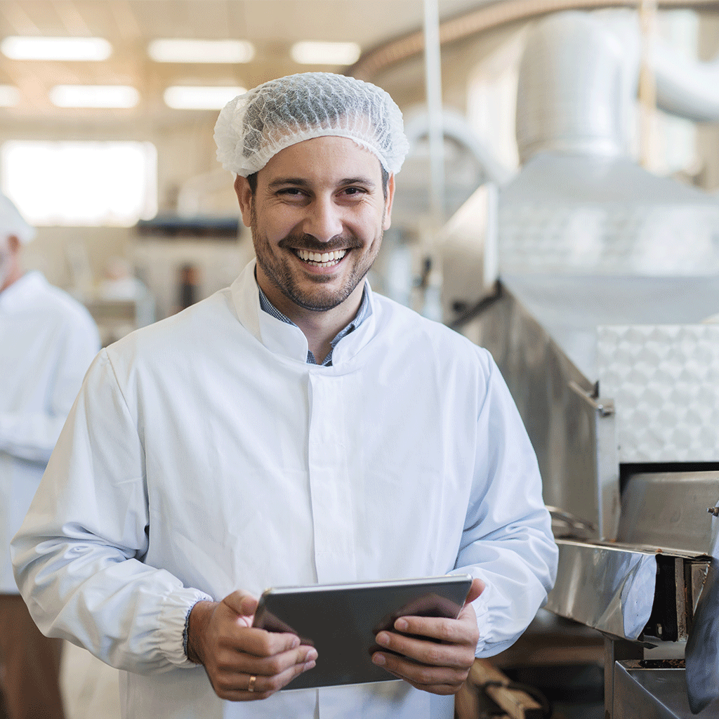 Man met tablet voedingsindustrie